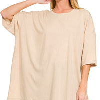 Acid wash boyfriend tee- sand beige