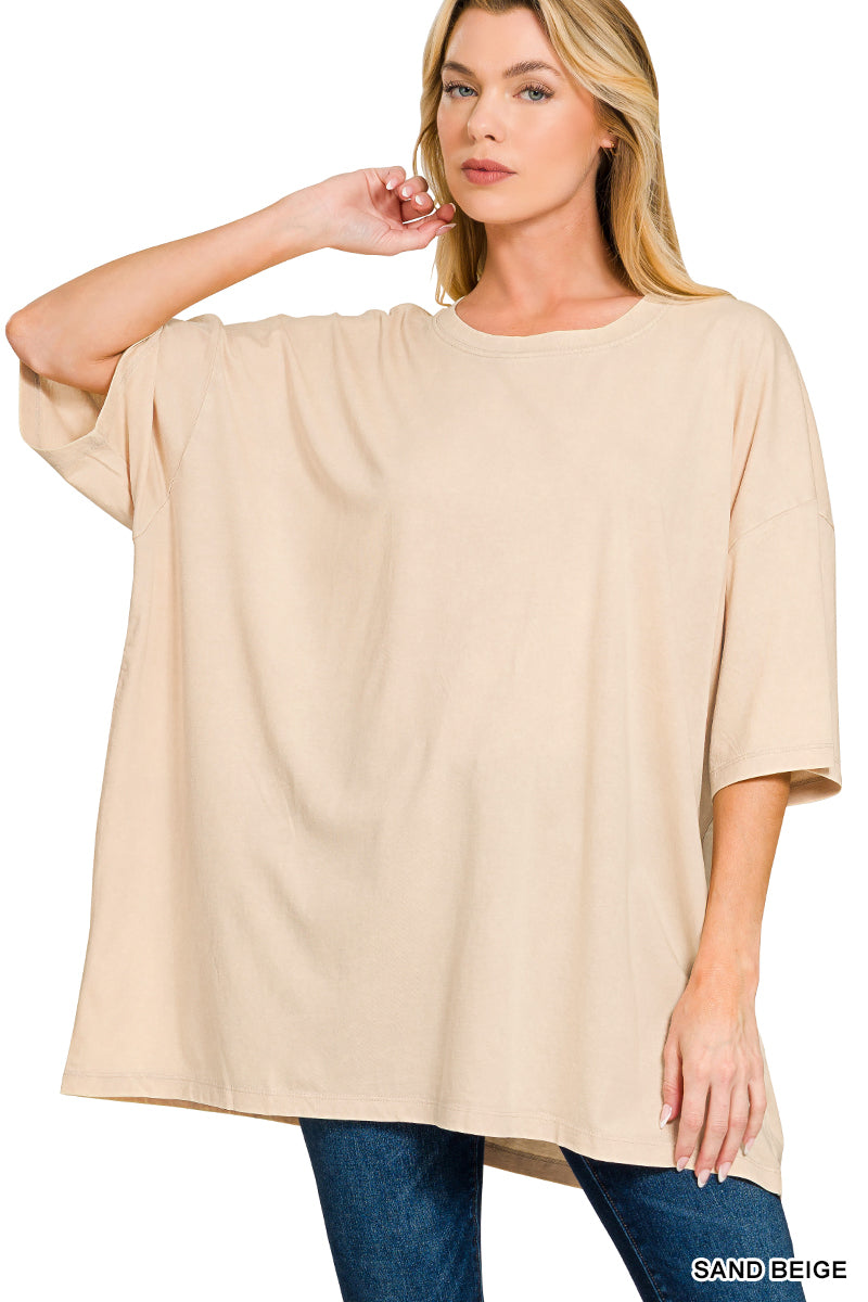 Acid wash boyfriend tee- sand beige