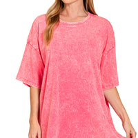 Acid wash boyfriend tee- ash pink