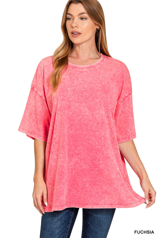 Acid wash boyfriend tee- ash pink