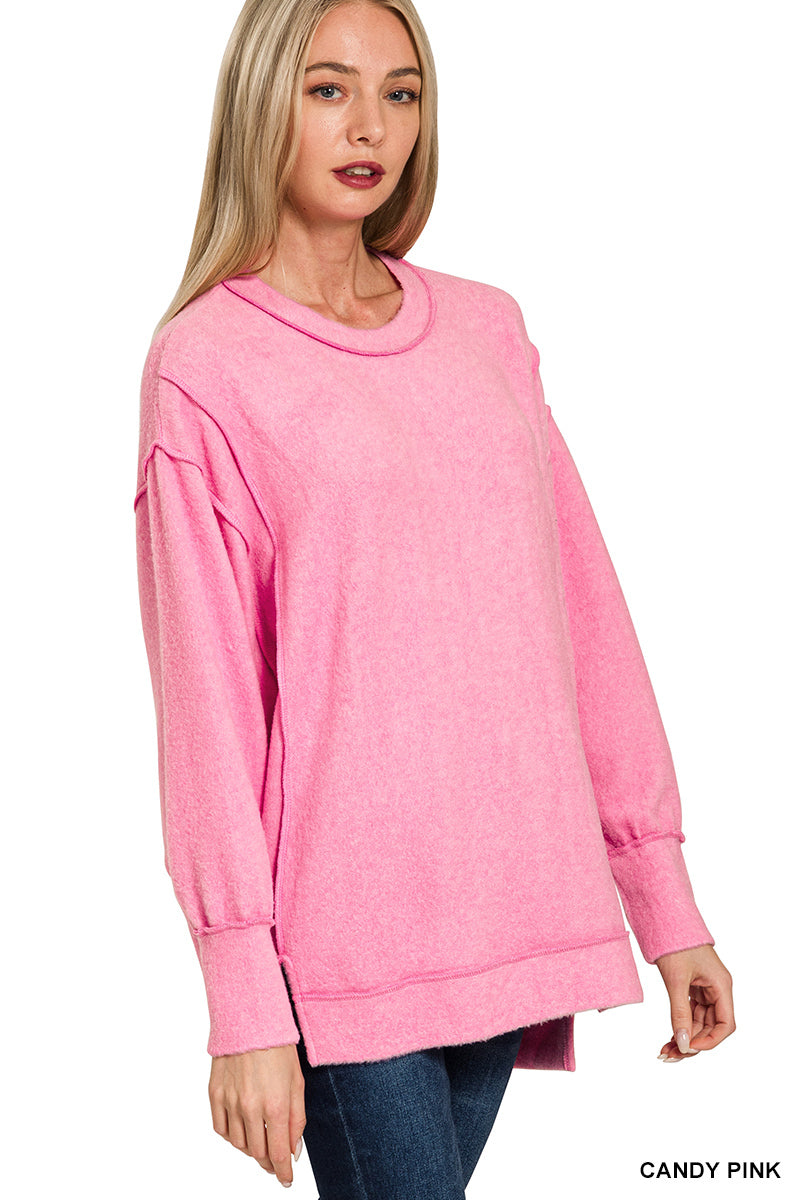 Brushed oversized sweater-candy pink