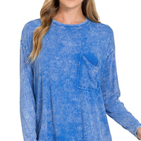 Ribbed long sleeve tee - ocean blue