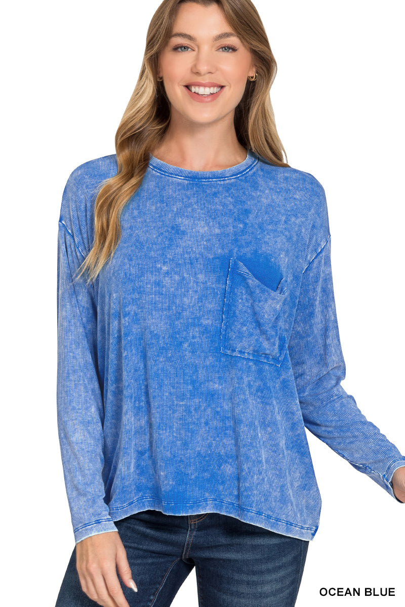 Ribbed long sleeve tee - ocean blue