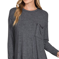Ribbed  long sleeve tee - black