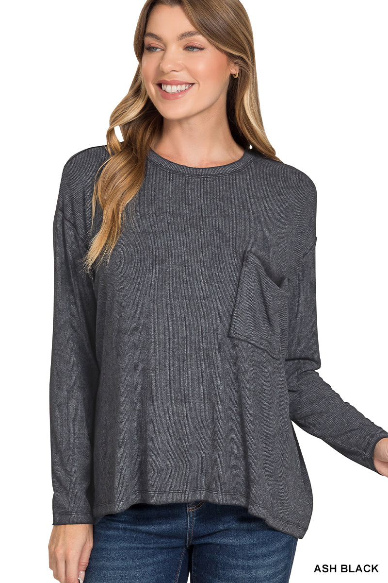 Ribbed  long sleeve tee - black