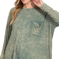 Ribbed long sleeve tee -ash Jade