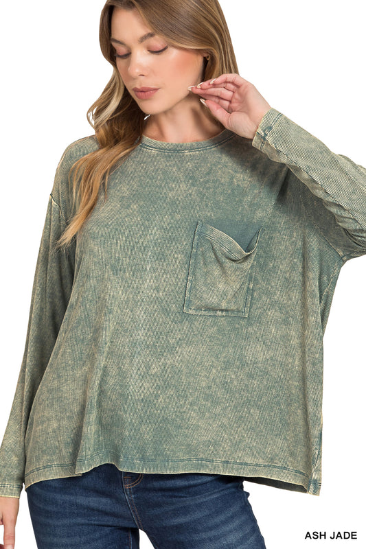 Ribbed long sleeve tee -ash Jade