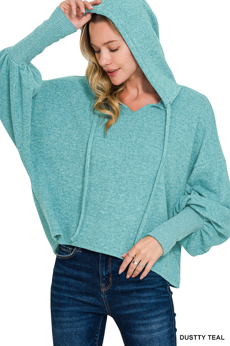 Balloon sleeve hoodie- dusty teal