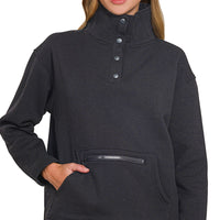 Half snap sweatshirt with pocket zipper- black
