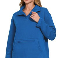 Half snap sweatshirt with pocket zipper- classic blue