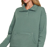 Half snap sweatshirt with pocket zipper- ash Jade