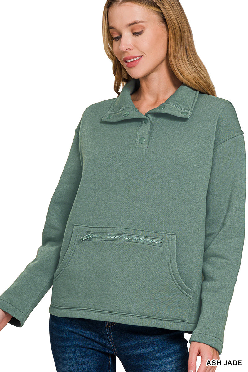 Half snap sweatshirt with pocket zipper- ash Jade