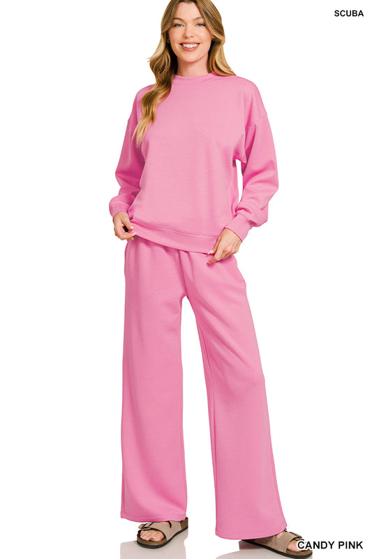 Scuba pullover + pant set - candy pink