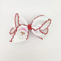 White Santa moonstitch hair bow