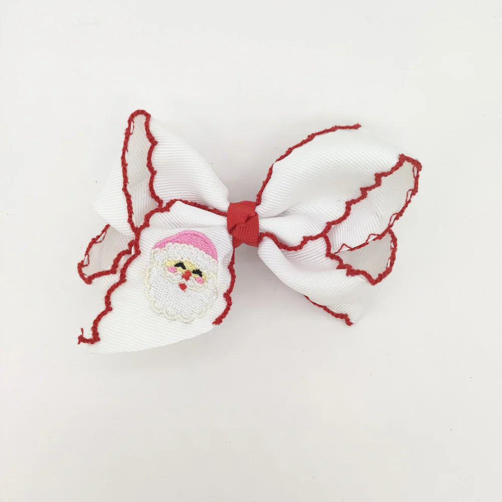 White Santa moonstitch hair bow