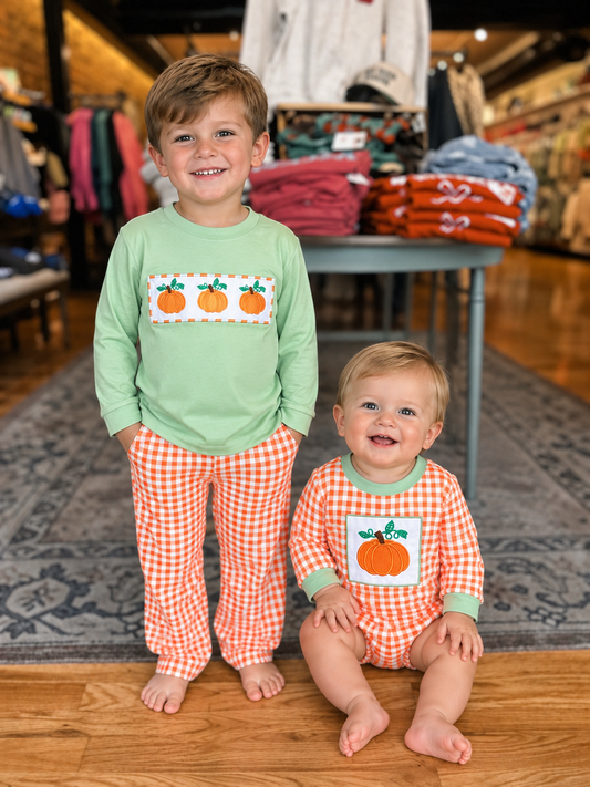 Orange pumpkin gingham bubble