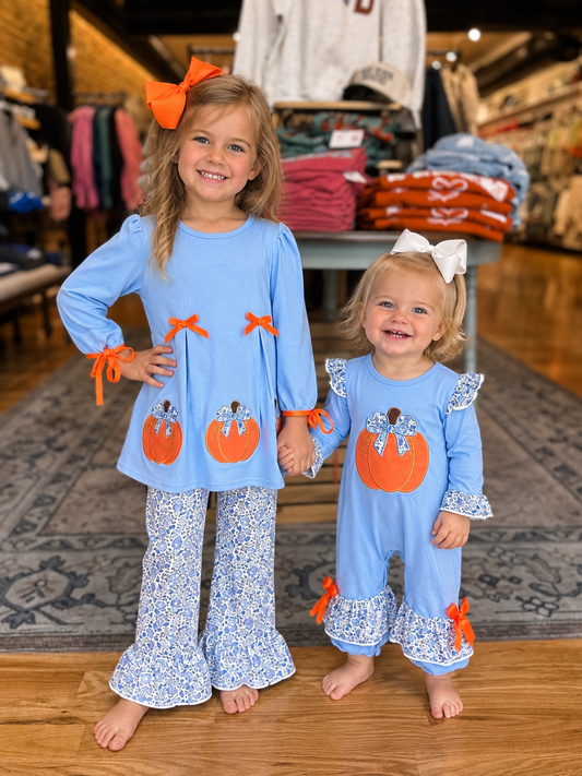 Blue pumpkin floral pant set