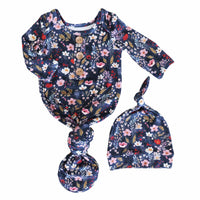 Midnight meadow bamboo know gown & hat