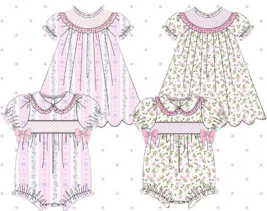 Pink floral smocked dress