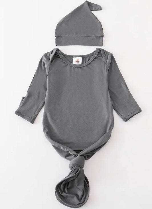 Charcoal bamboo baby gown with hat
