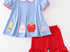 Blue back to school appliqué girls set