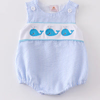 Blue whale embroidered boys bubble