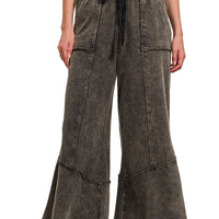 Acid wash flare hem pants- ash black