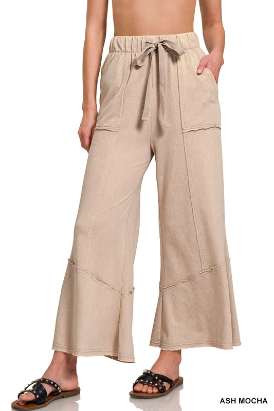 Acid wash flare hem pants- ash mocha