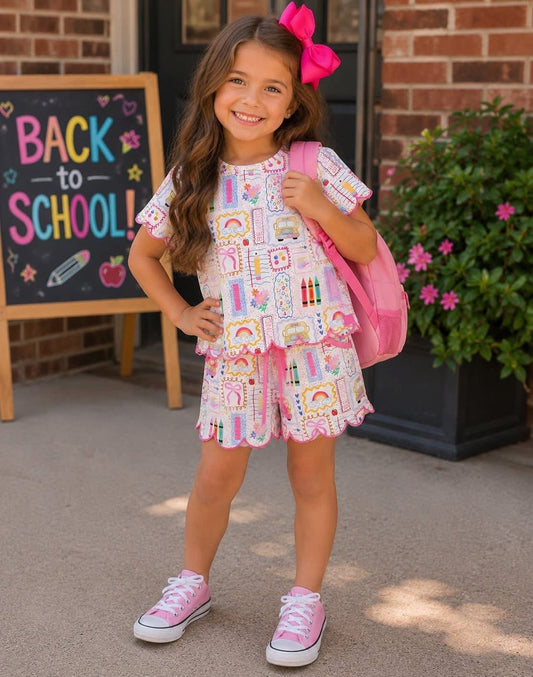 Scallop back to school short set