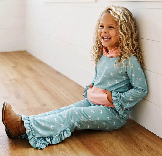 Teal + pink bows girls set