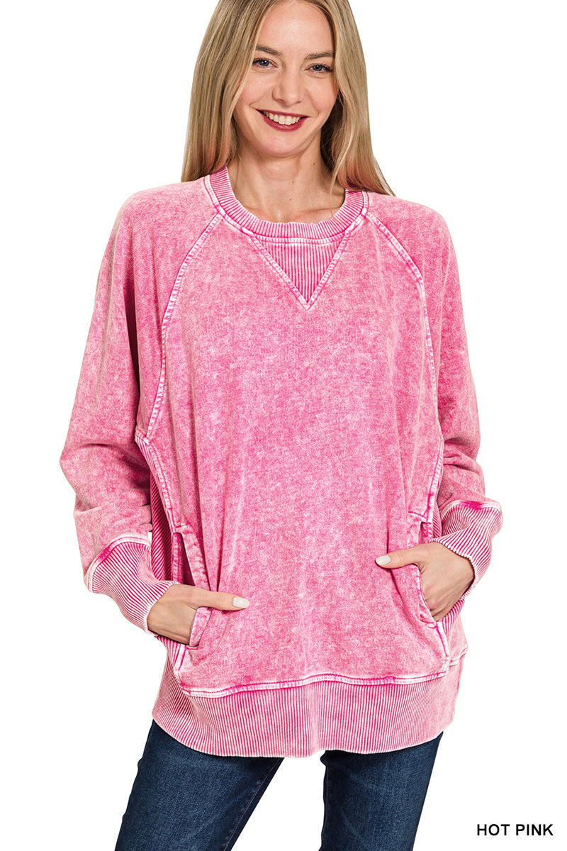 Acid wash French Terry pullover - hot pink