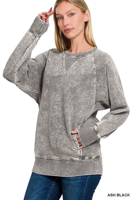 Acid wash French Terry pullover - ash black