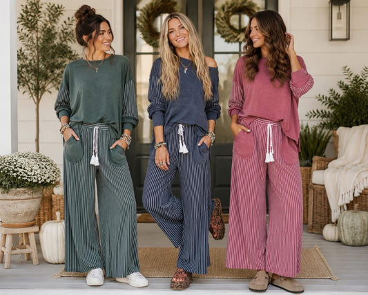 Green raw edge pant set