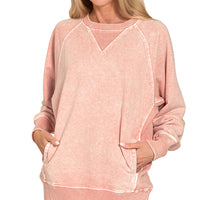 Acid wash French Terry pullover - tan rose