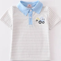 Blue excavator striped top