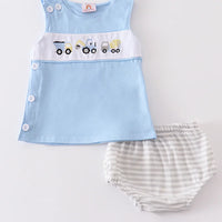 Blue excavator boys bloomer set