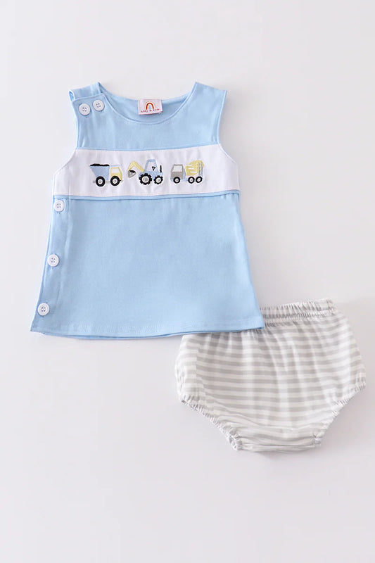 Blue excavator boys bloomer set
