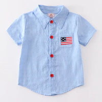 Blue patriotic flag Swiss dot shirt