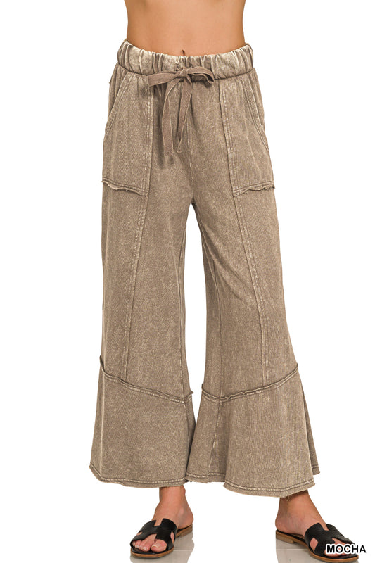 Acid wash flare hem pants- mocha
