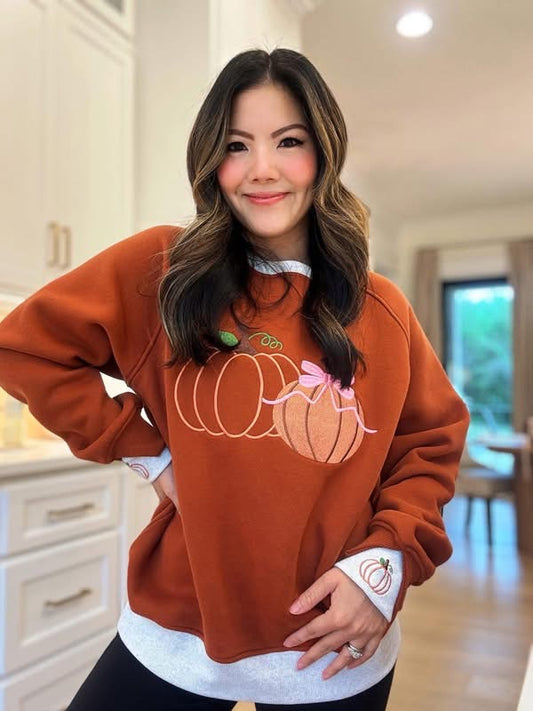 Embroidered layered pumpkin sweatshirt