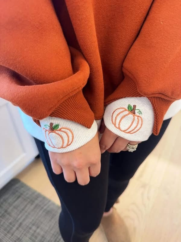 Embroidered layered pumpkin sweatshirt