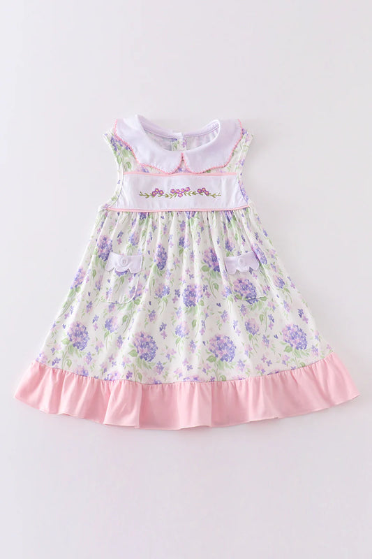 Purple floral embroidered dress