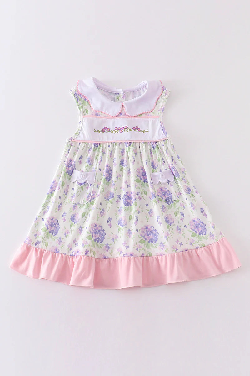 Purple floral embroidered dress