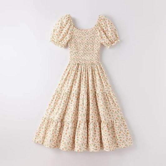 Orange floral smocked mom dress
