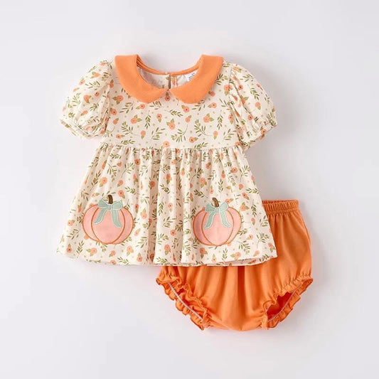 Orange floral pumpkin bloomer set