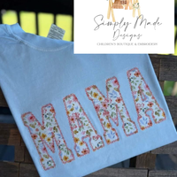 Blue floral MAMA appliqué tee