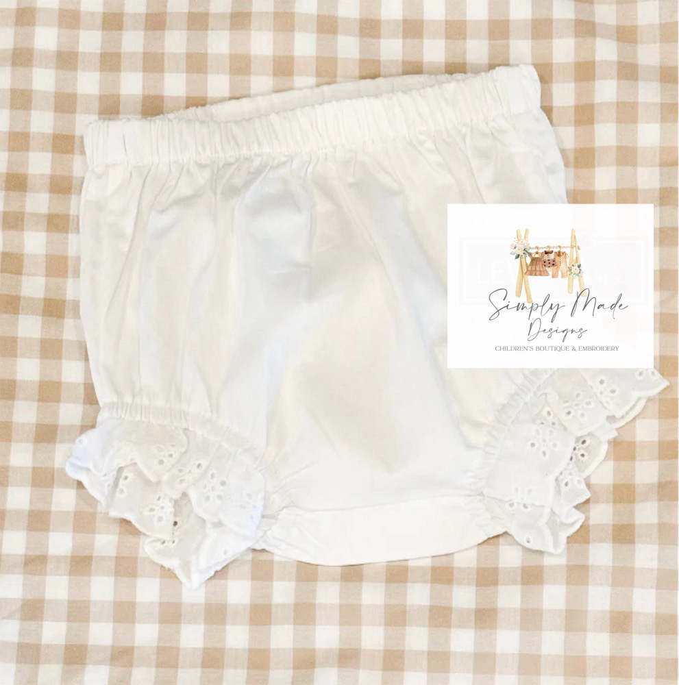 White woven cotton eyelet bloomers