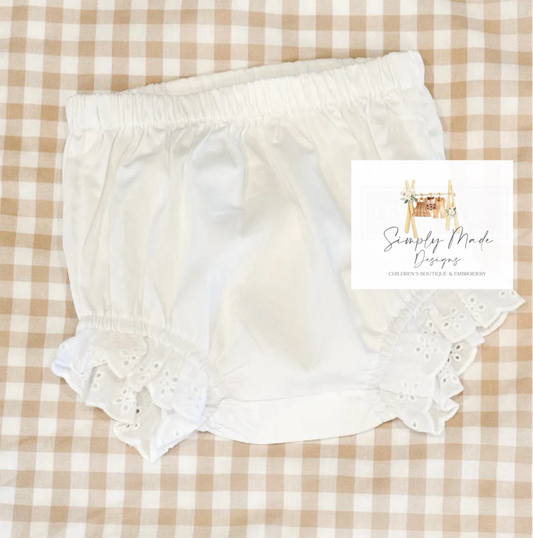White woven cotton eyelet bloomers