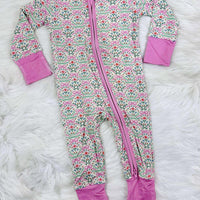 Pink floral bow  bamboo zippy