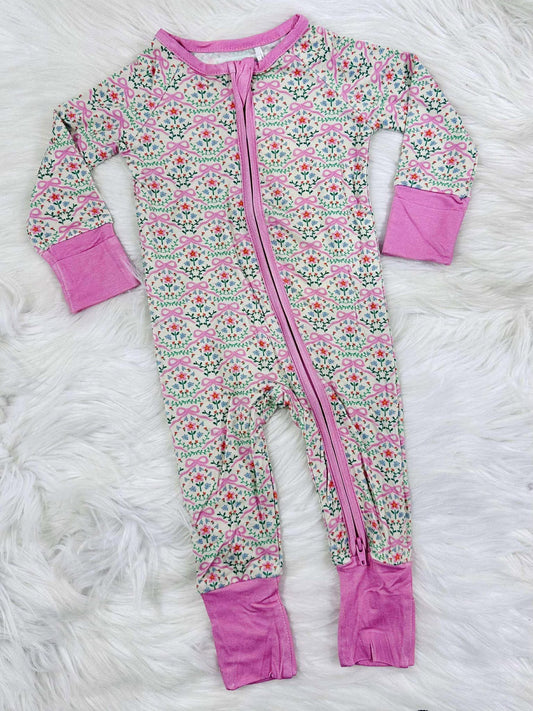 Pink floral bow  bamboo zippy